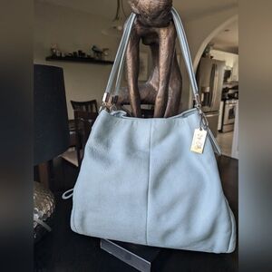 Coach Blue Leather Shoulder Bag with Silver Hardware